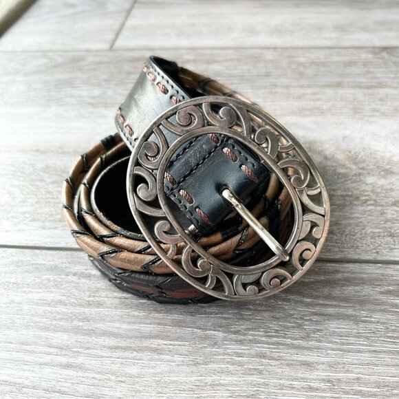 VINTAGE BRIGHTON BROWN BLACK TAN CAMEL BRAIDED LEATHER WESTERN BELT - Picture 2 of 14